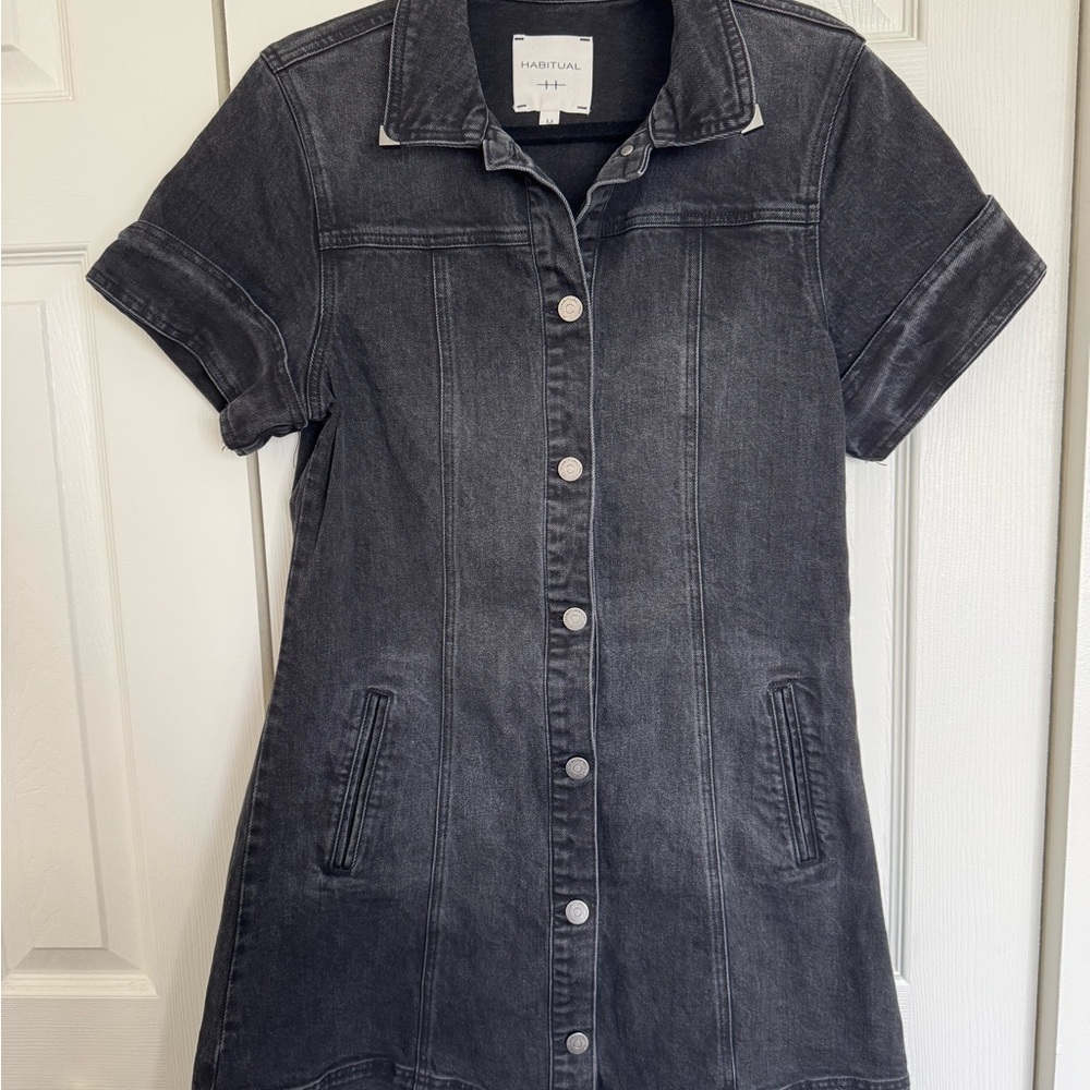 Habitual Charcoal/black Button-Up Denim Dress size medium